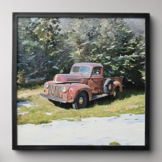 Old Truck Winter Pine Trees Peel And Stick Photo Tile
