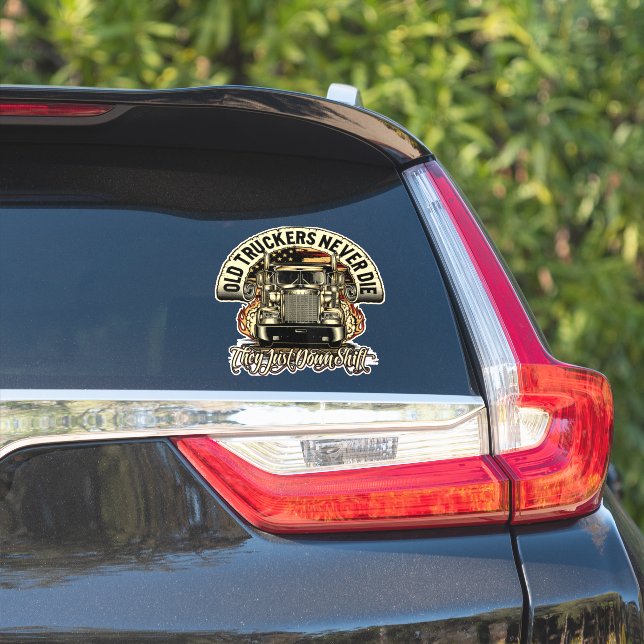 Old Truckers Never Die Patriotic Trucker  Sticker (Car Side)