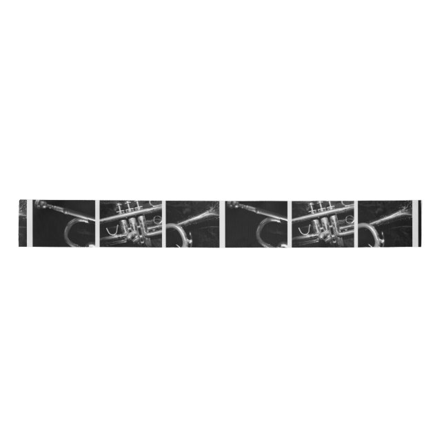 Old Trumpet Black and WhitePattern for Musicians Satin Ribbon (Front)