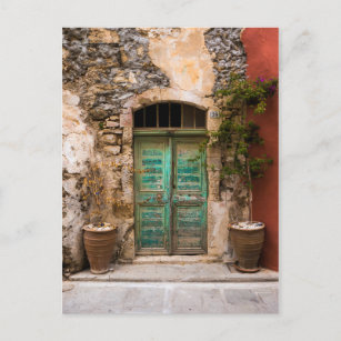 Old Turquoise Door in Crete, Greece Postcard