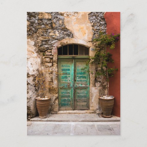 Old Turquoise Door in Crete Greece Postcard