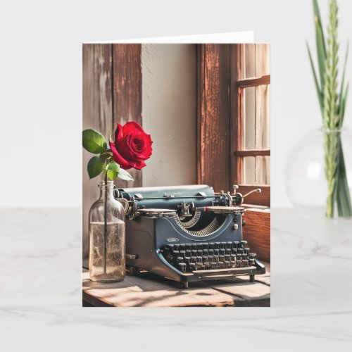 Old Typewriter and Birthday Rose Card