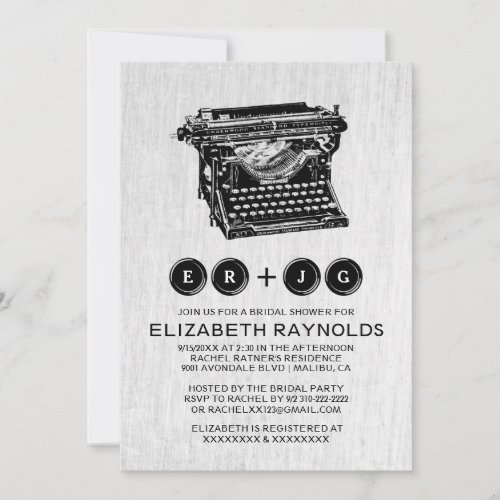 Old Typewriter Keys Bridal Shower Invitations