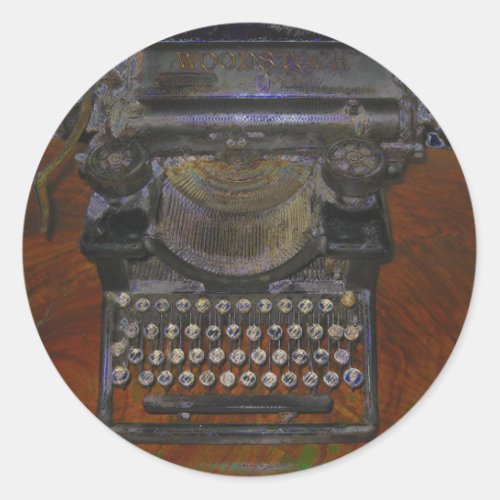 Old Typewriter on Red  and Brown Table Classic Round Sticker