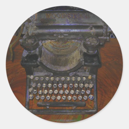 Old Typewriter on Red Table Classic Round Sticker