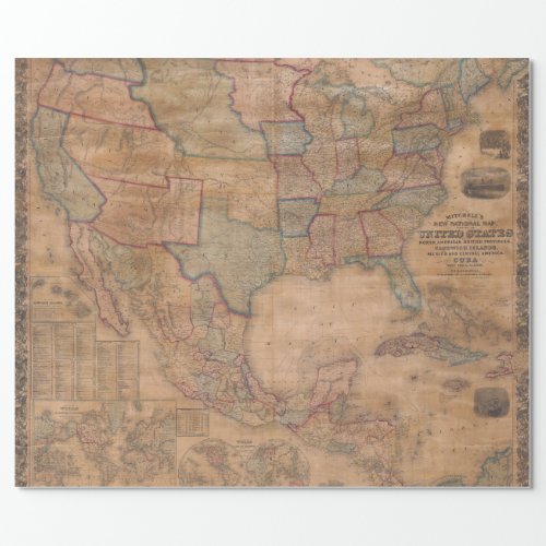 Old US Map Rolled Wrapping Paper Gift Wrap