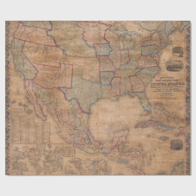 Old U.S. Map Rolled Wrapping Paper Gift Wrap (Flat)
