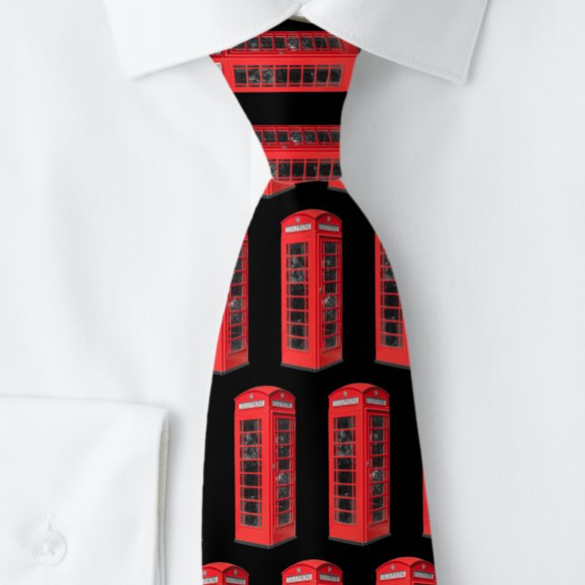 Old UK Telephone Box Pattern Neck Tie (Close up
)