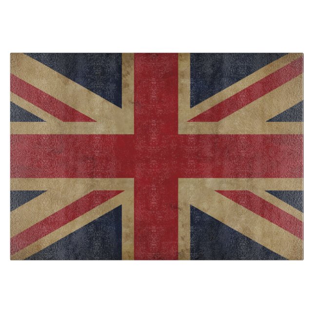 Old Union Jack Flag Glass Cutting Board (Front)