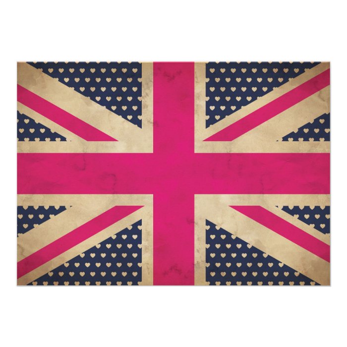 Old Union Jack in Pink Flag Invitation