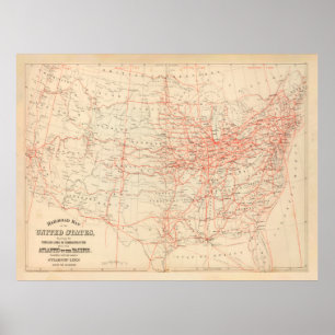 Old United States Railroad Map (1884) Poster