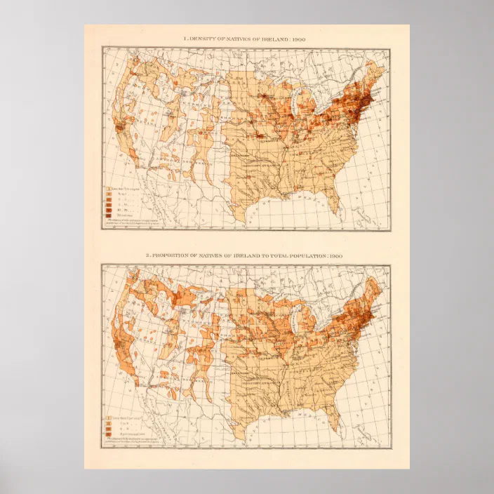 Old Us Irish Population Map 1900 Poster Zazzle Com