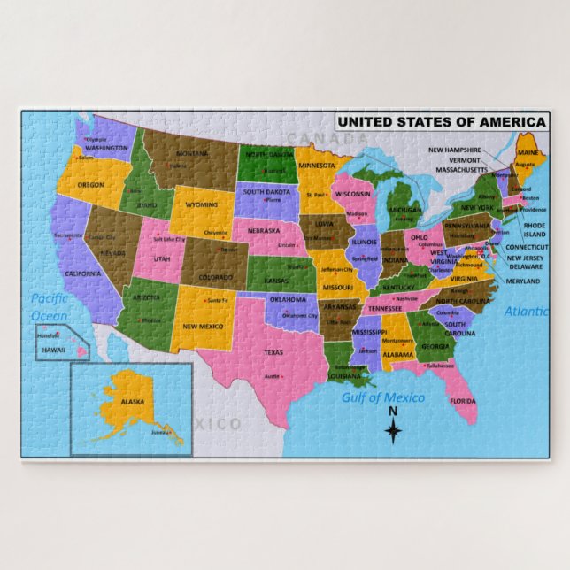 OLD USA Map with State Capitals and Gulf of Mexico Jigsaw Puzzle (Horizontal)