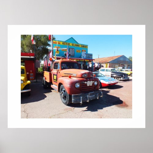 Old vehicles at Seligman route 66 Poster