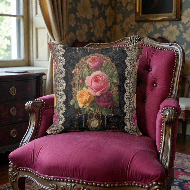 Old Victorian Floral Flowers Throw Pillow (Creator Uploaded)