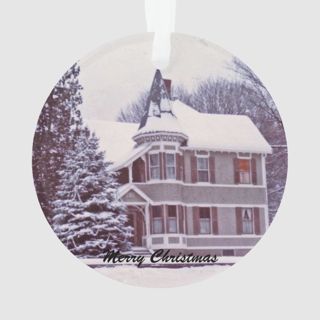 Old Victorian House at Christmas Ornament (Back)