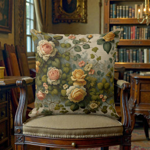 Old Victorian Orange Yellow Floral Throw Pillow