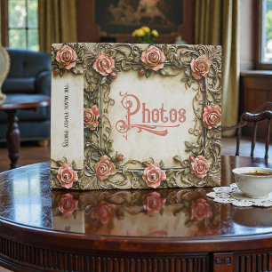 Old Victorian Peach Floral Frame Photo Album 3 Ring Binder
