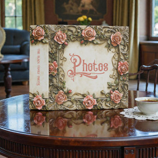 Old Victorian Peach Floral Frame Photo Album 3 Ring Binder