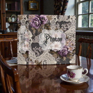 Old Victorian Purple Floral Family Photo Album 3 Ring Binder