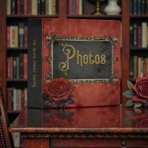 Old Victorian Red Rose Floral Photo Album 3 Ring Binder