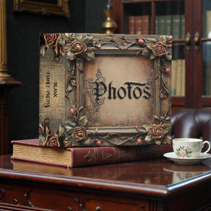 Old Victorian Wood Floral Frame Photo Album 3 Ring Binder