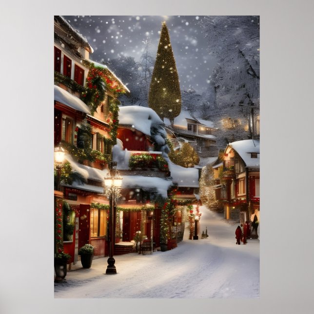 Old village in winter snow Christmas  Poster (Front)