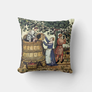 Old Vineyard Pick Grapes Throw Pillow