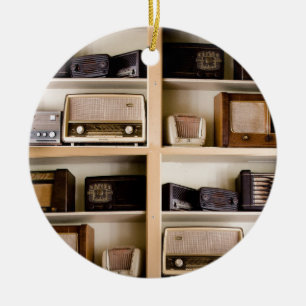 Old Vintage 1950's Radios on Shelves Ceramic Ornament