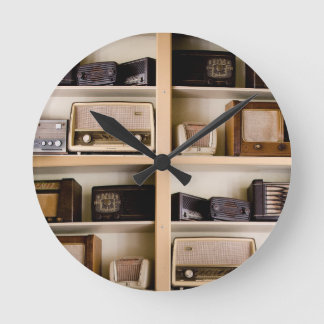 Old Vintage 1950's Radios on Shelves Round Clock