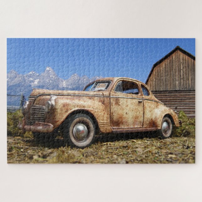 Old Vintage Barn Find Car Automobile Jigsaw Puzzle (Horizontal)