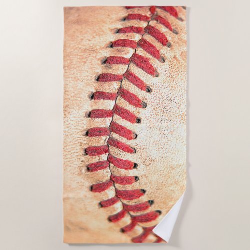 Old Vintage Baseball Ball Red Stitching Beach Towel