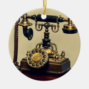 Old Vintage Brass Rotary Telephone Phone Ceramic Ornament