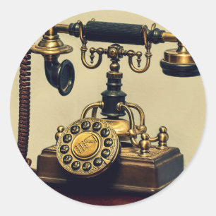 Old Vintage Brass Rotary Telephone Phone Classic Round Sticker