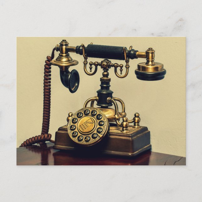 Old Vintage Brass Rotary Telephone Phone Postcard (Front)