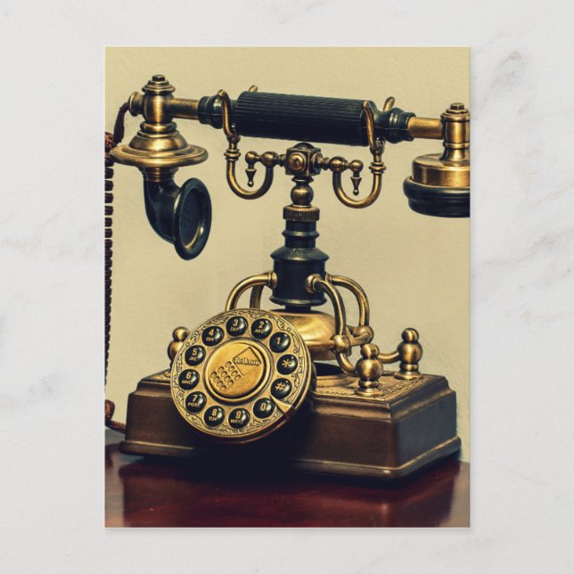 Old Vintage Brass Rotary Telephone Phone Postcard (Front)