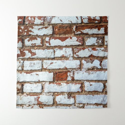 Old vintage brick wall with sprinkled white plaste tapestry