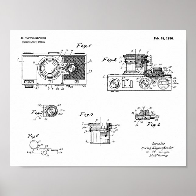 Old Vintage Camera Patent Art Drawing Print (Front)