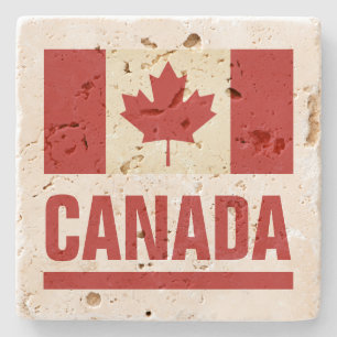 Old vintage Canadian flag of Canada travertine Stone Coaster