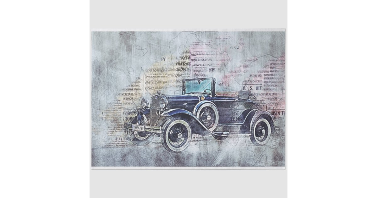 Old Vintage Car 20x30 Decoupage Tissue Paper | Zazzle