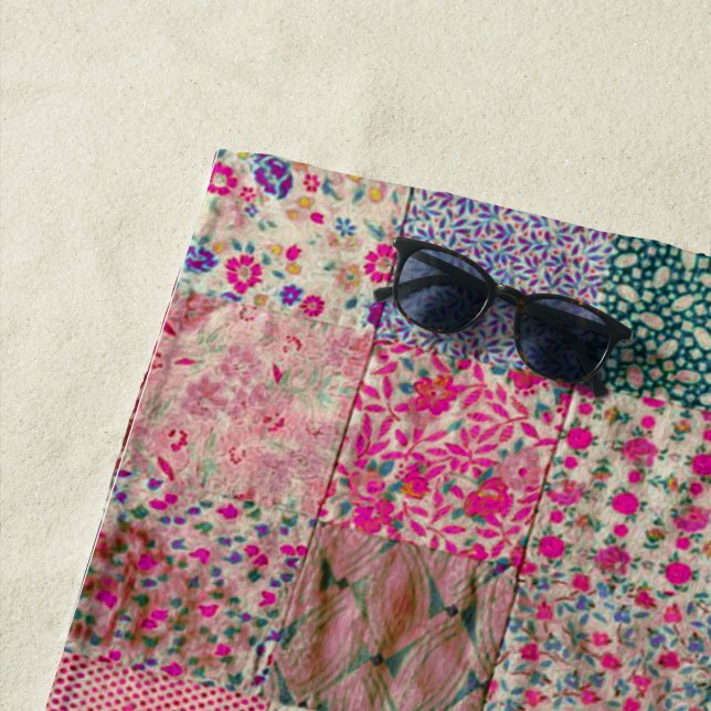 Old Vintage Chic Boho Quilt Beach Towel (In Situ)