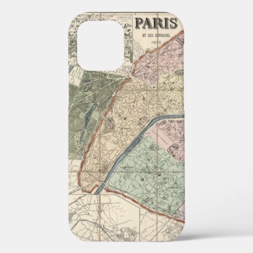 Old Vintage City Map of Paris France Europe iPhone 12 Case