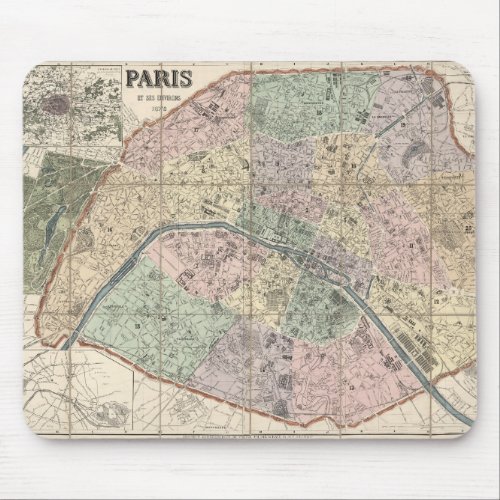 Old Vintage City Map of Paris France Europe Mouse Pad