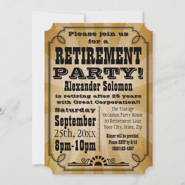 Old Vintage Country Retirement Party Invitation (Front)