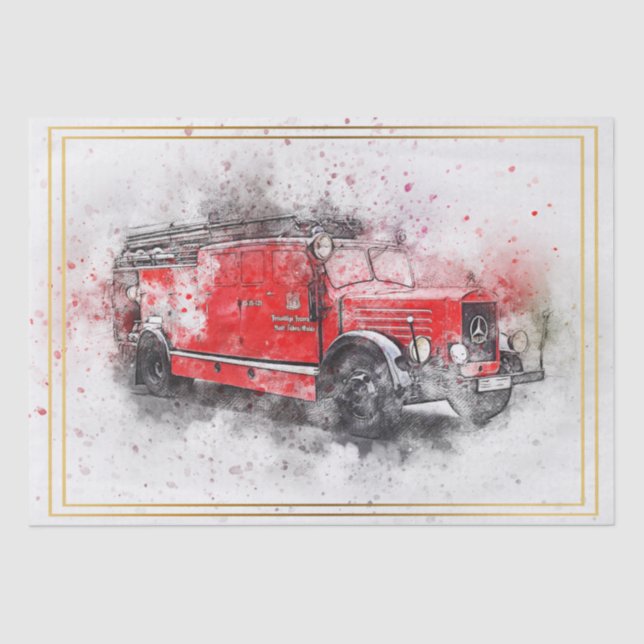 Old Vintage Fire Truck Decoupage Tissue Paper (Front)