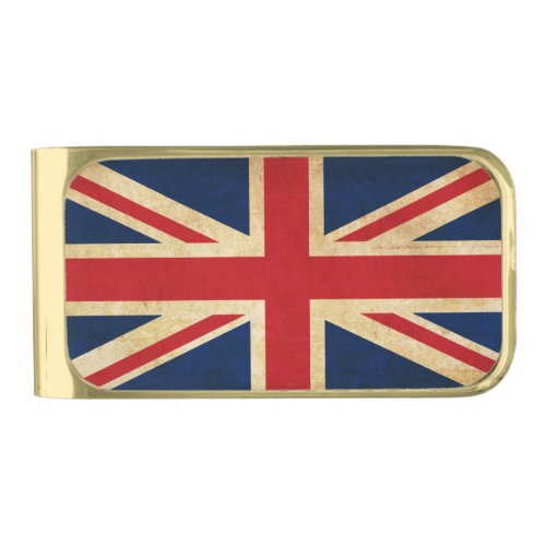 Old Vintage Grunge United Kingdom Flag Union Jack Gold Finish Money Clip