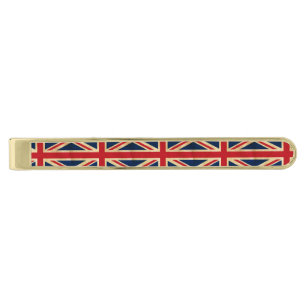 Old Vintage Grunge United Kingdom Flag Union Jack Gold Finish Tie Clip