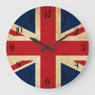 Old Vintage Grunge United Kingdom Flag Union Jack Large Clock