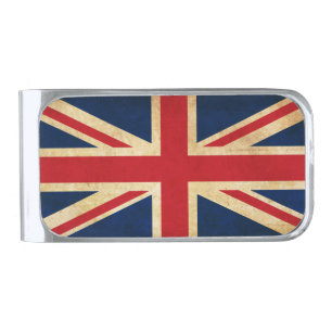 Old Vintage Grunge United Kingdom Flag Union Jack Silver Finish Money Clip