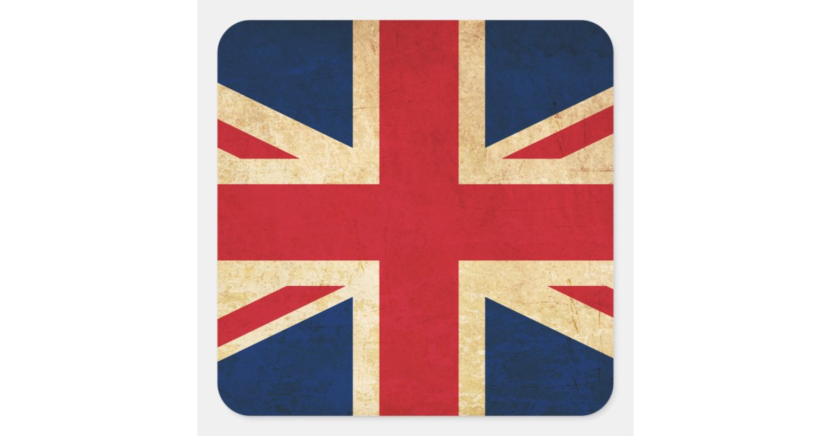 Old Vintage Grunge United Kingdom Flag Union Jack Square Sticker | Zazzle